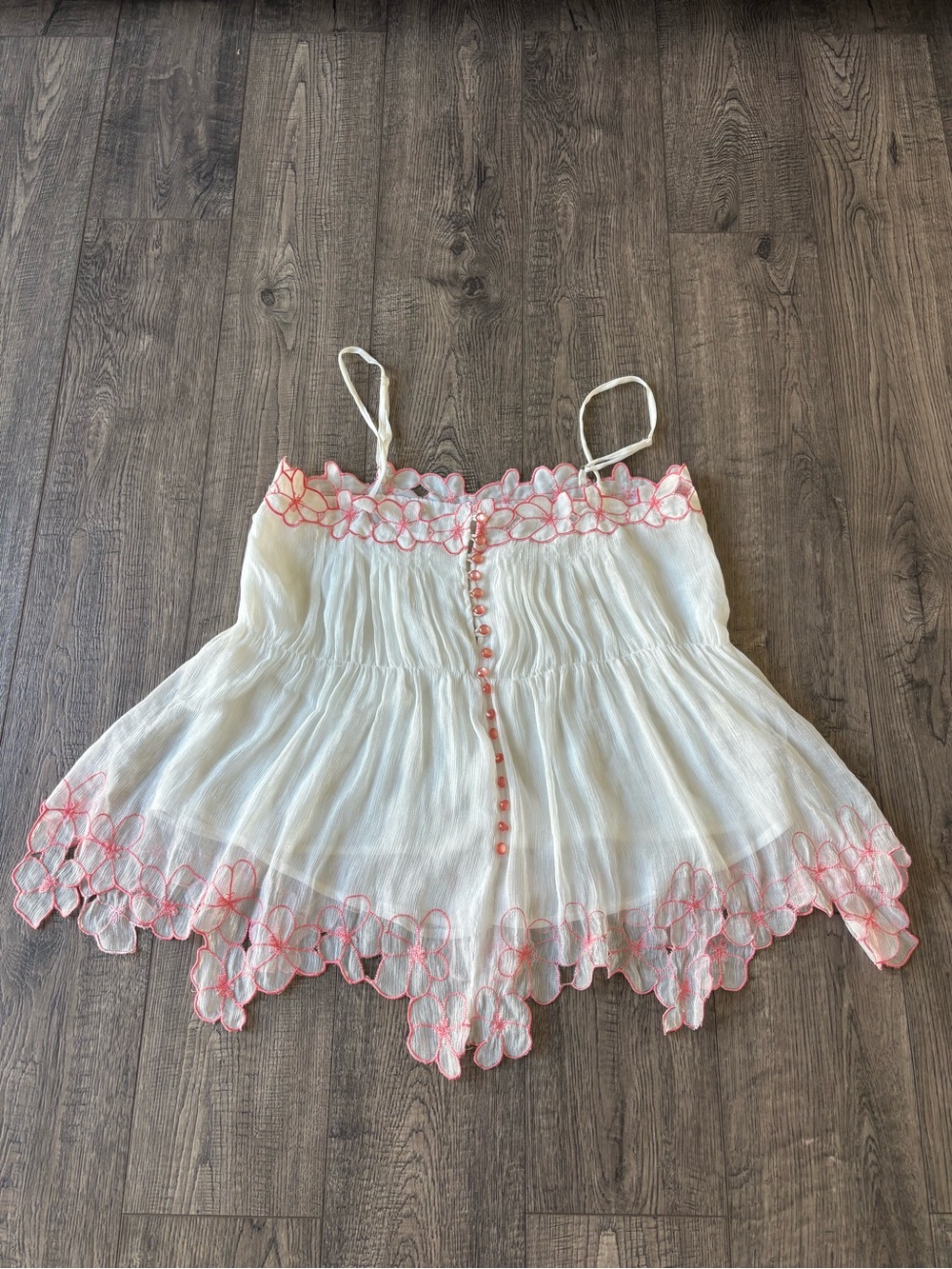 Peppe Peluso White Camisole with Pink Scalloped Eyelet Trim